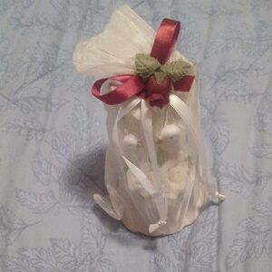 Two White Doves Ceramic Bell Wedding Favor with Red Ribbon